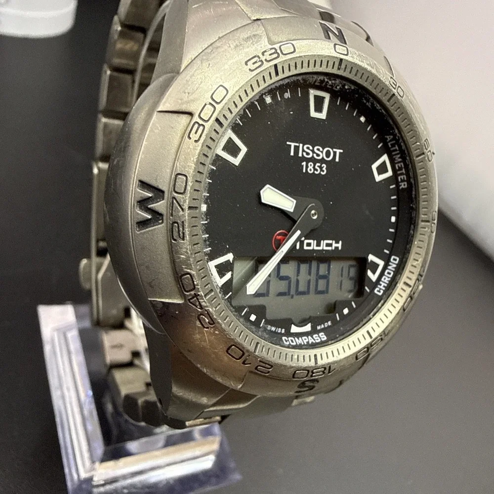 Tissot T-Touch Titanium Mens Watch New Battery Running Great $3 Shipping